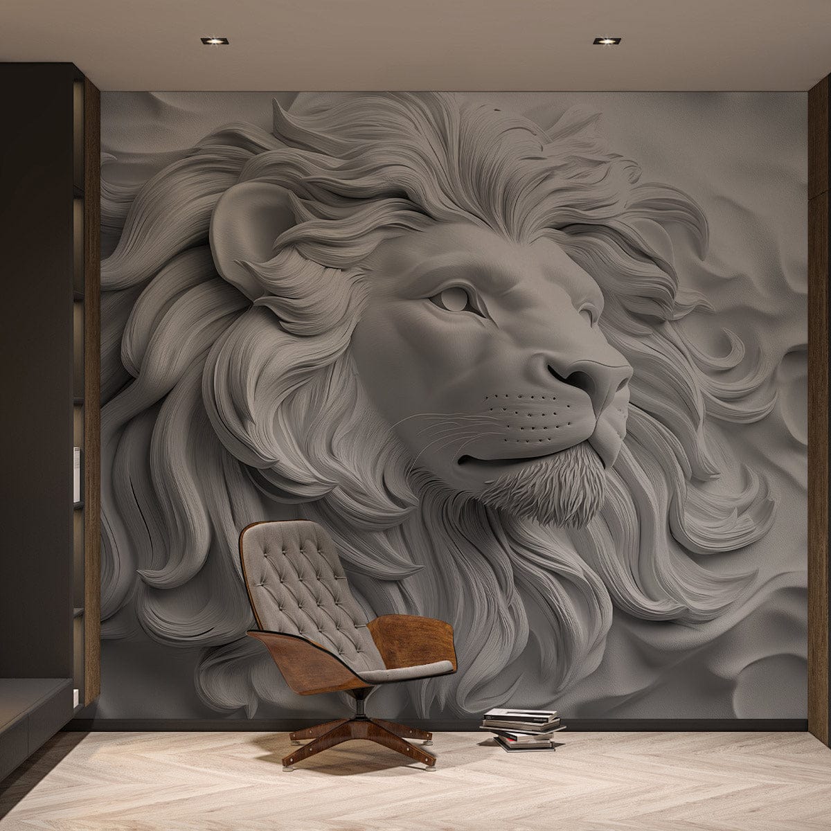 Ivory Lion Relief Mural Wallpaper