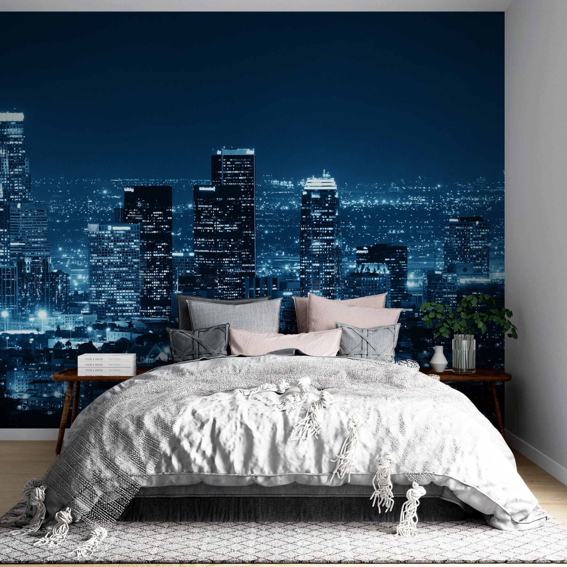 bustling los angeles city wallpaper decoration art