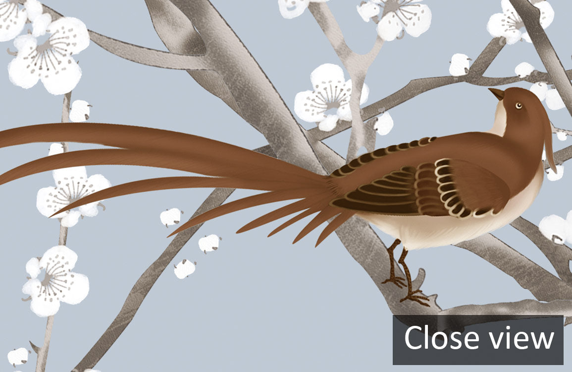 Elegant Bird Blossom Branch Mural Wallpaper