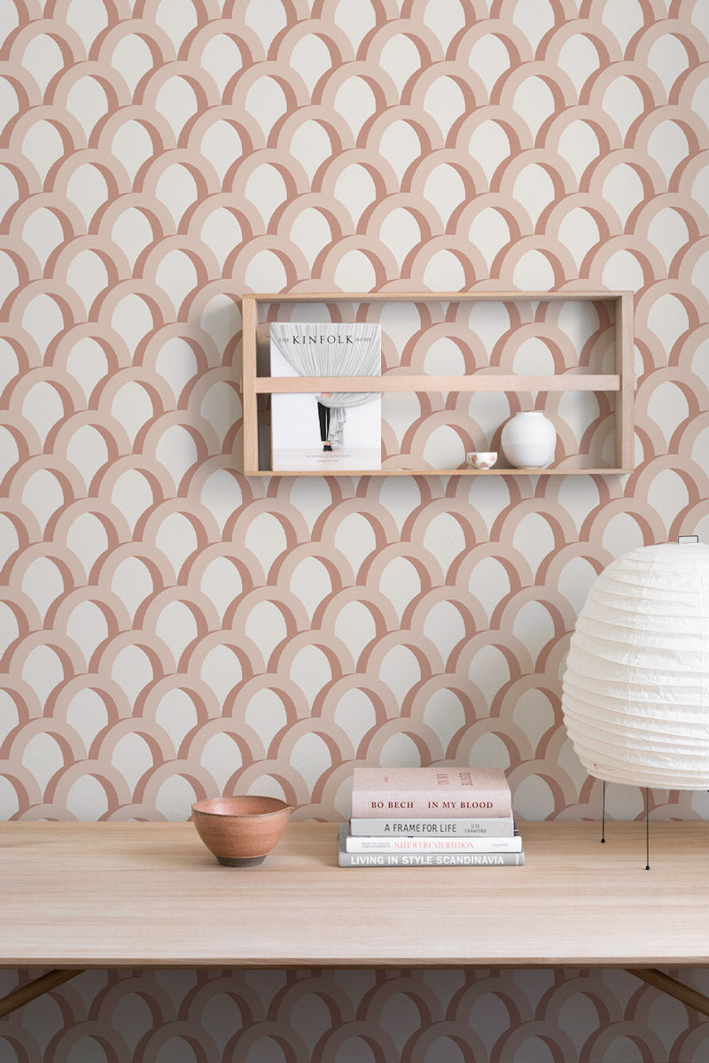 Blush Archway Elegance Mural Wallpaper in living room