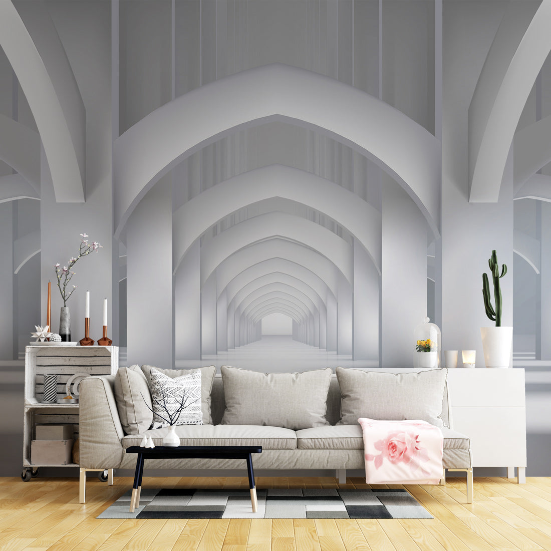 Serene Arched Symphony Mural Wallpaper in living room