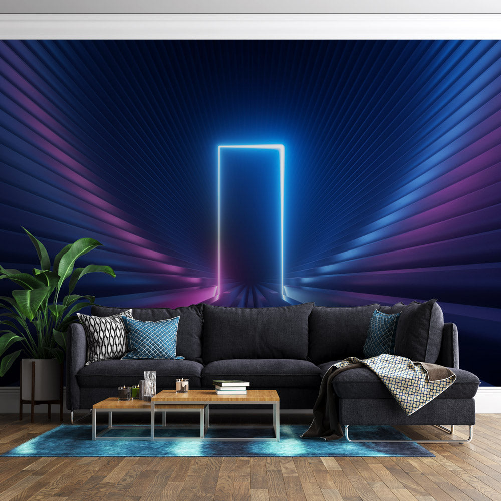 Neon Gateway Illusion Mural Wallpaper in living room