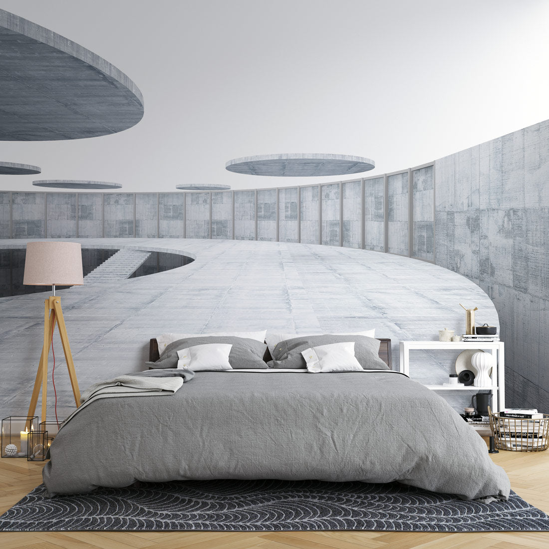 Modern Architectural Curved Pathway Mural Wallpaper in bedroom