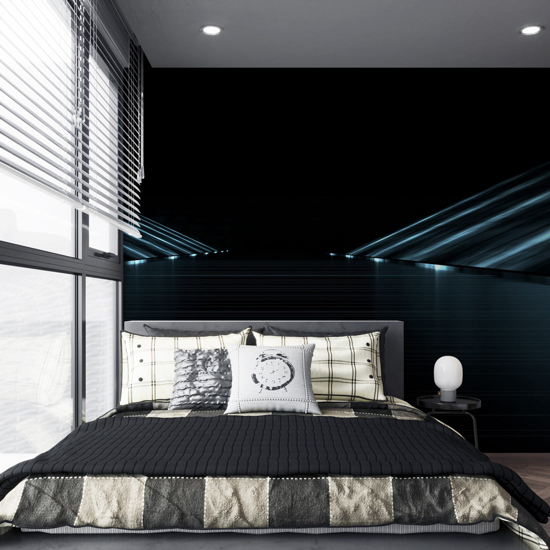 Midnight Futuristic Horizon Mural Wallpaper in bedroom