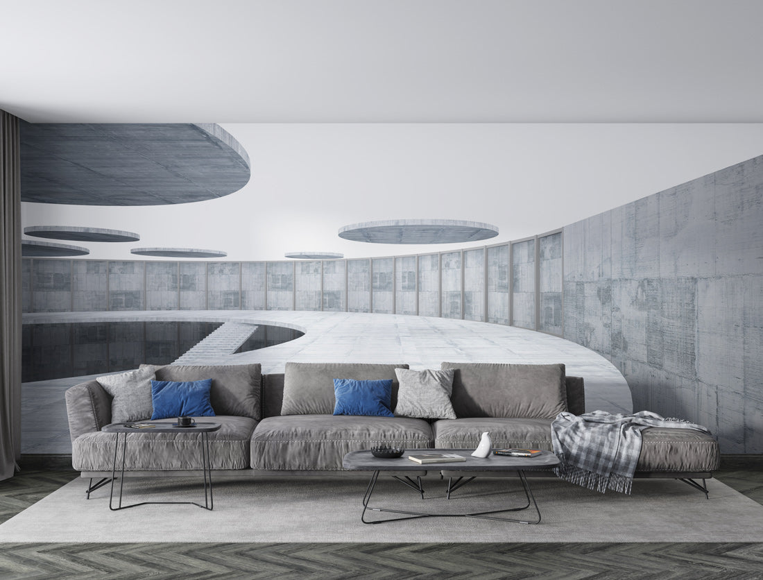 Modern Architectural Curved Pathway Mural Wallpaper in living room