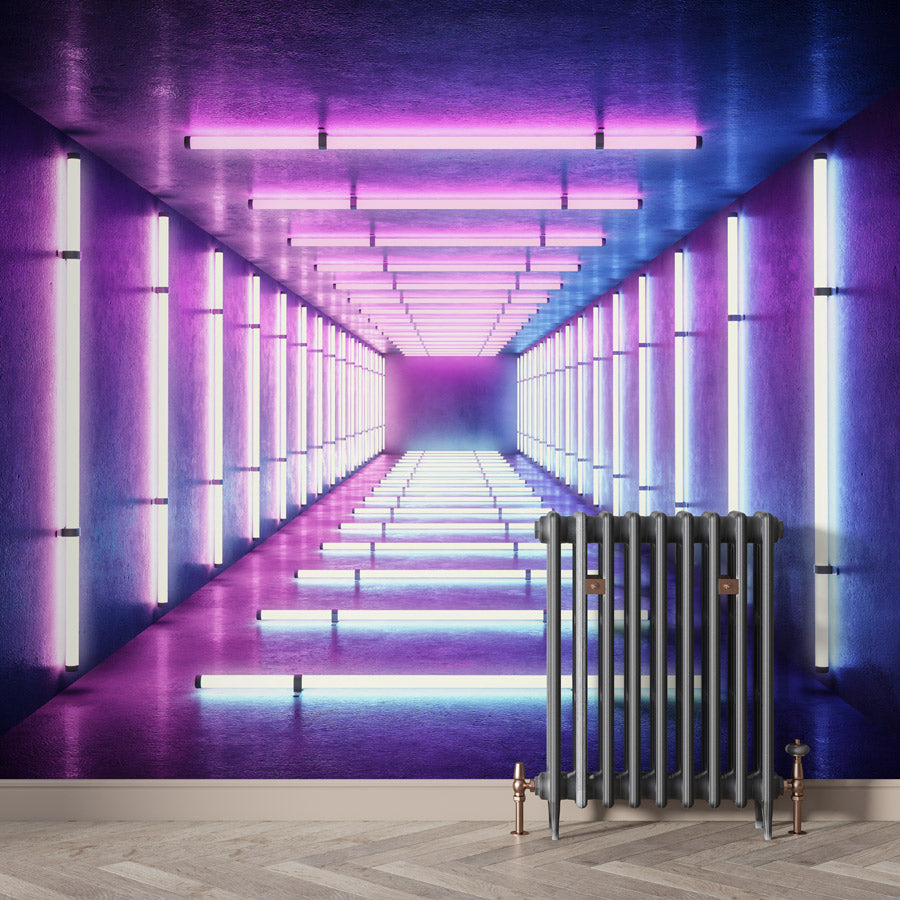Vivid Neon Corridor Mural Wallpaper