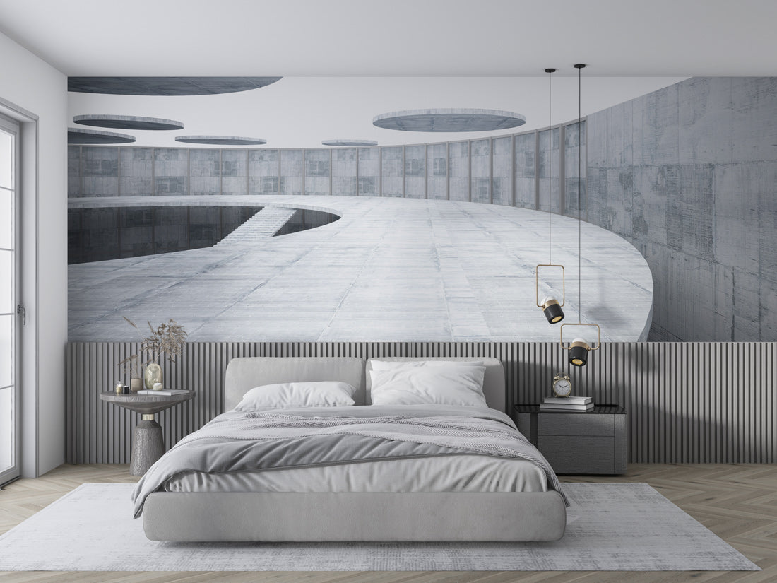 Modern Architectural Curved Pathway Mural Wallpaper in bedroom