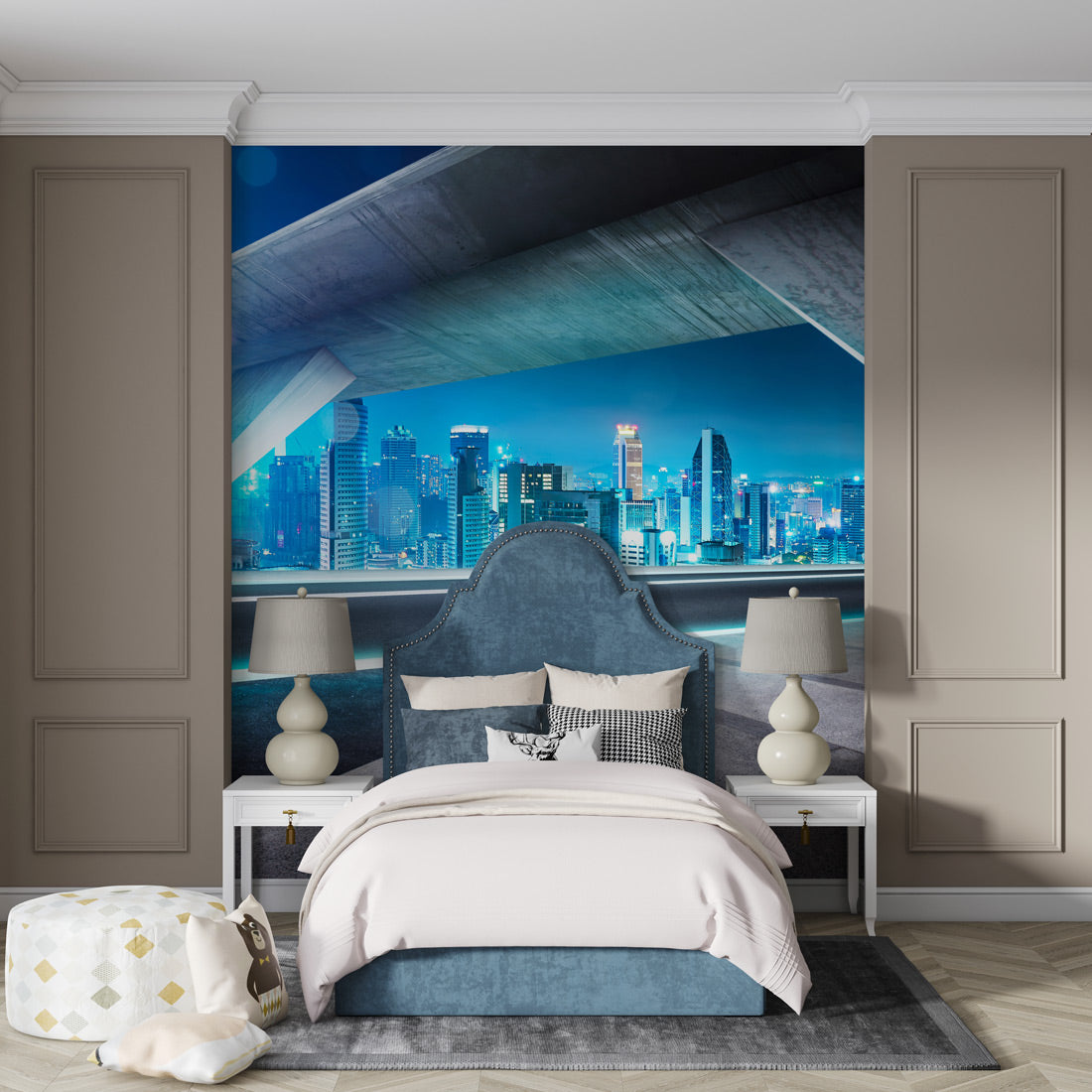 Futuristic Cityscape Panorama Mural Wallpaper in bedroom