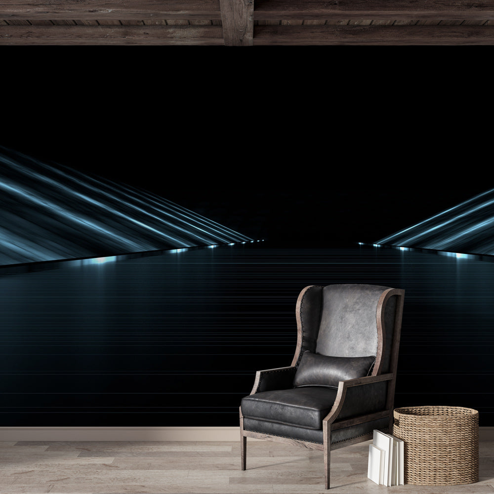 Midnight Futuristic Horizon Mural Wallpaper in living area
