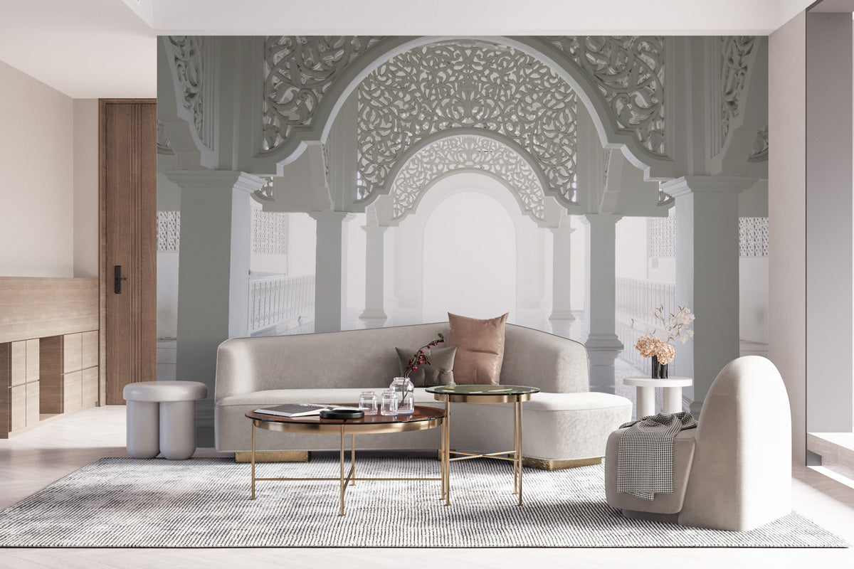 Elegant Arched Sanctuary Mural Wallpaper in living room