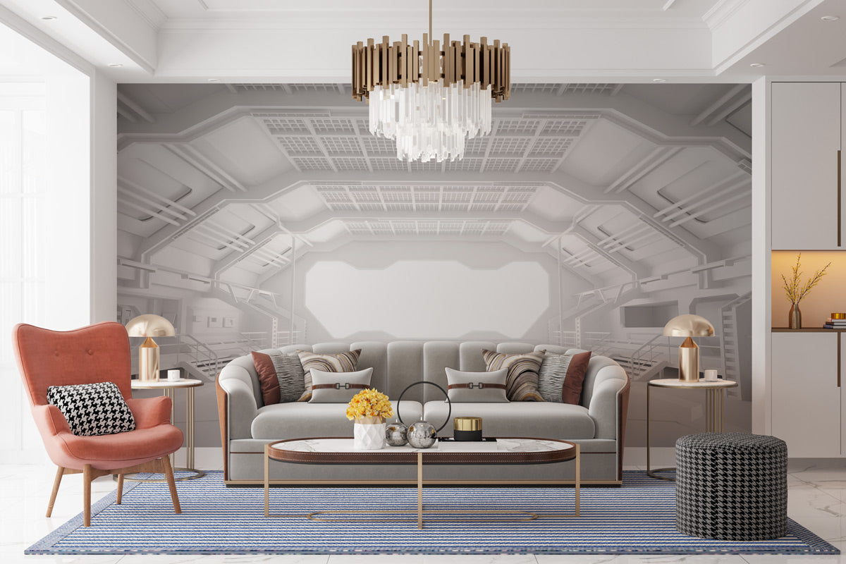 Futuristic Space Station Interior Mural Wallpaper in living room
