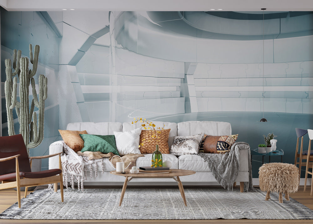 Modern Architectural Spacescape Mural Wallpaper in living room