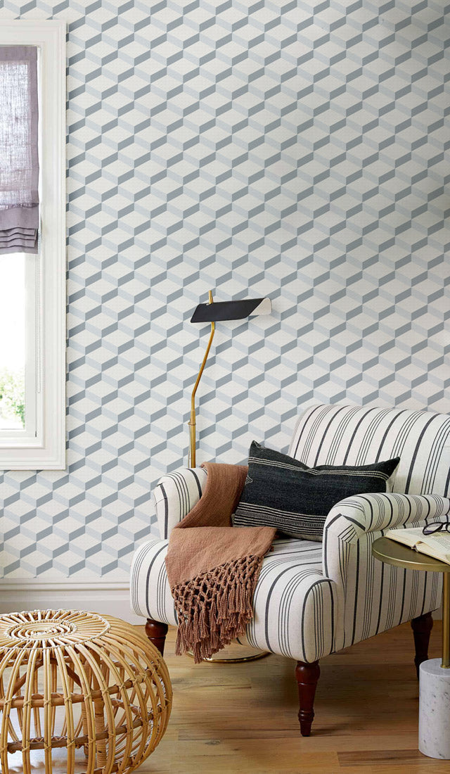 Blue Geometric Harmony Mural Wallpaper in living room