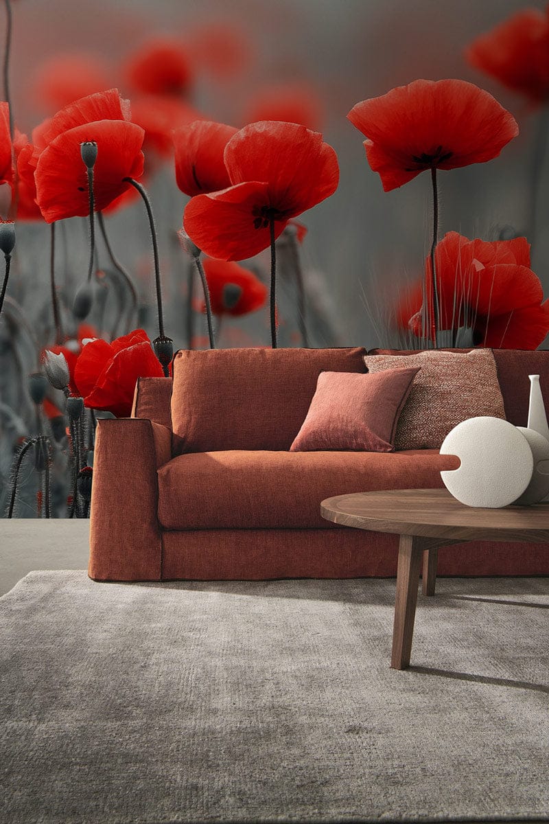 Scarlet Poppy Whisper Field Mural Wallpaper