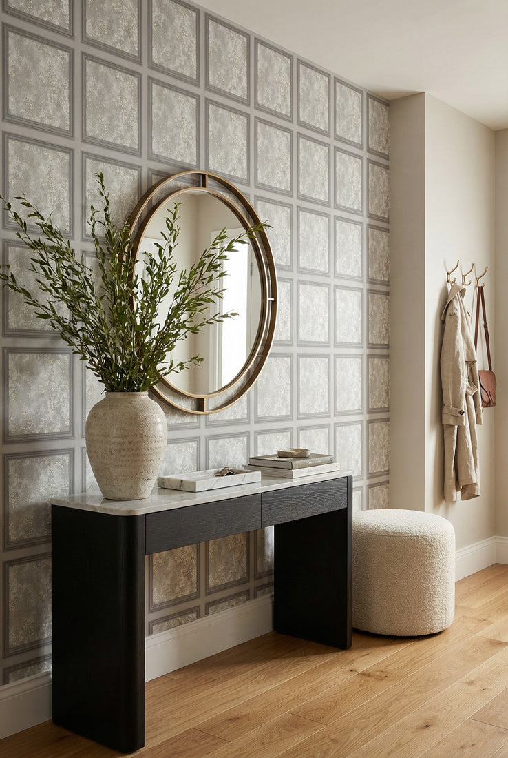 Silver Stone Grid Panel Mural Wallpaper
