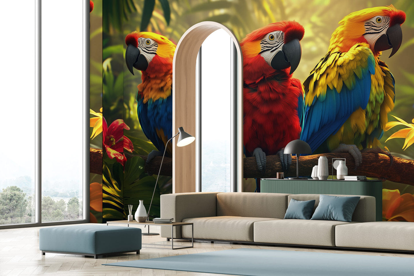 Tropical Parrot Harmony Mural Wallpaper