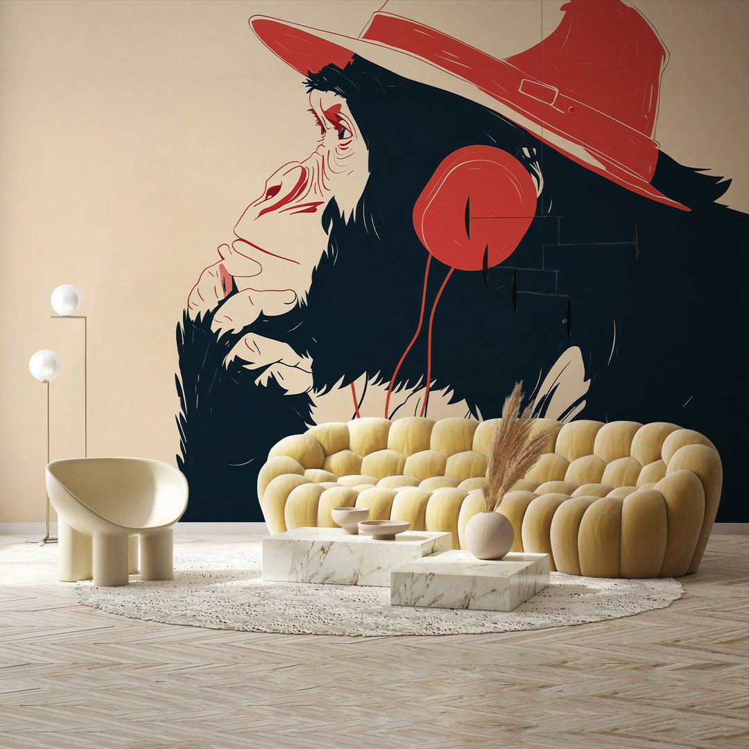 Vintage Rhythm Chimp Mural Wallpaper