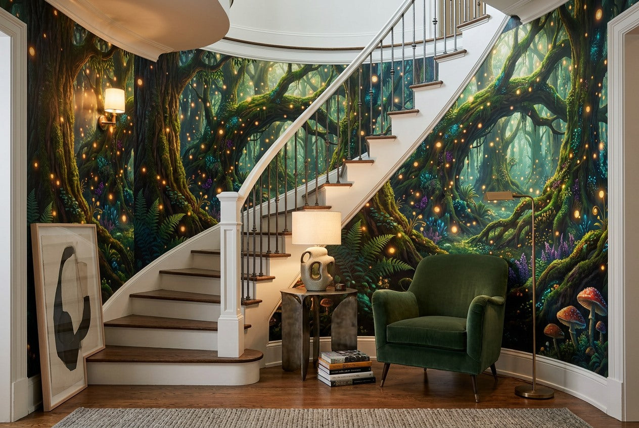 Green Firefly Enchanted Forest Wallpaper Mural - image 8