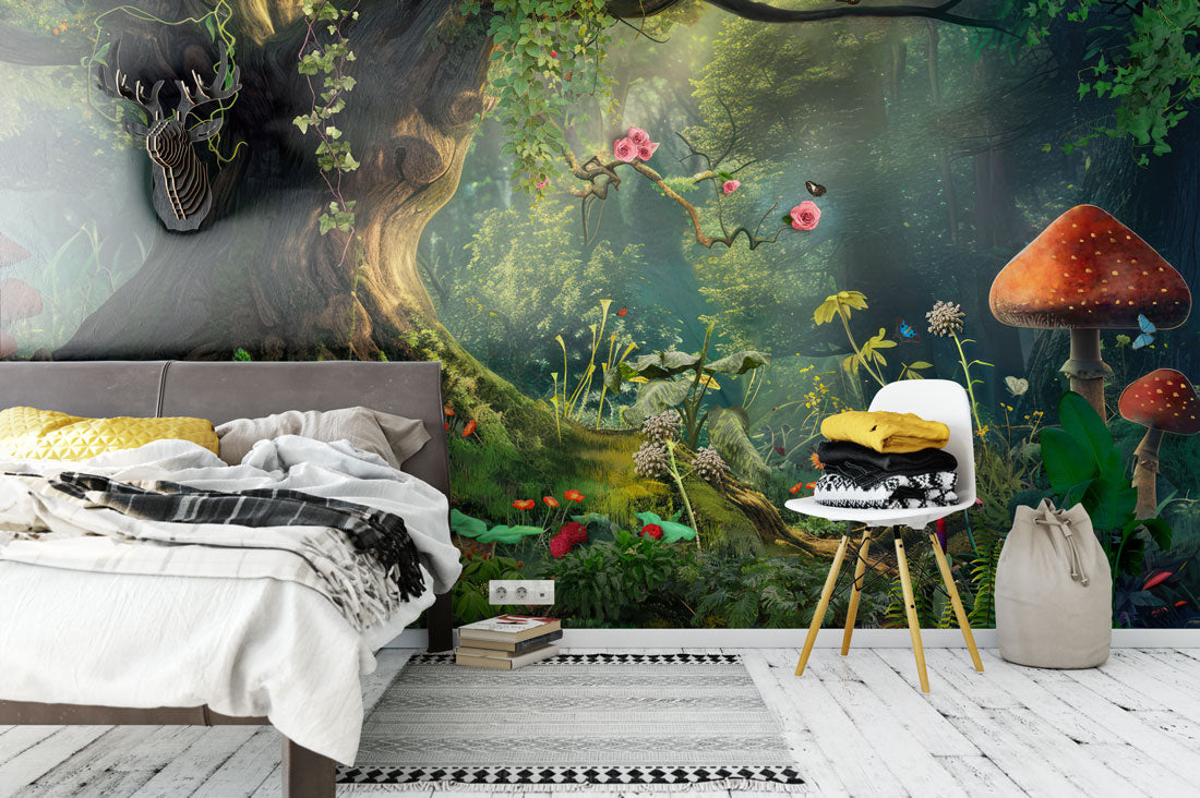Mystical Forest Retreat Mural Wallpaper in bedroom