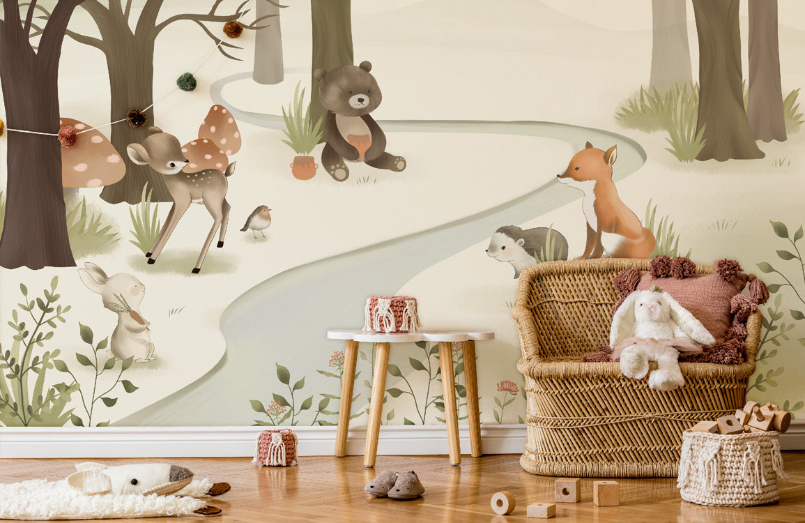 Whimsical Forest Animal Nursery Wallpaper