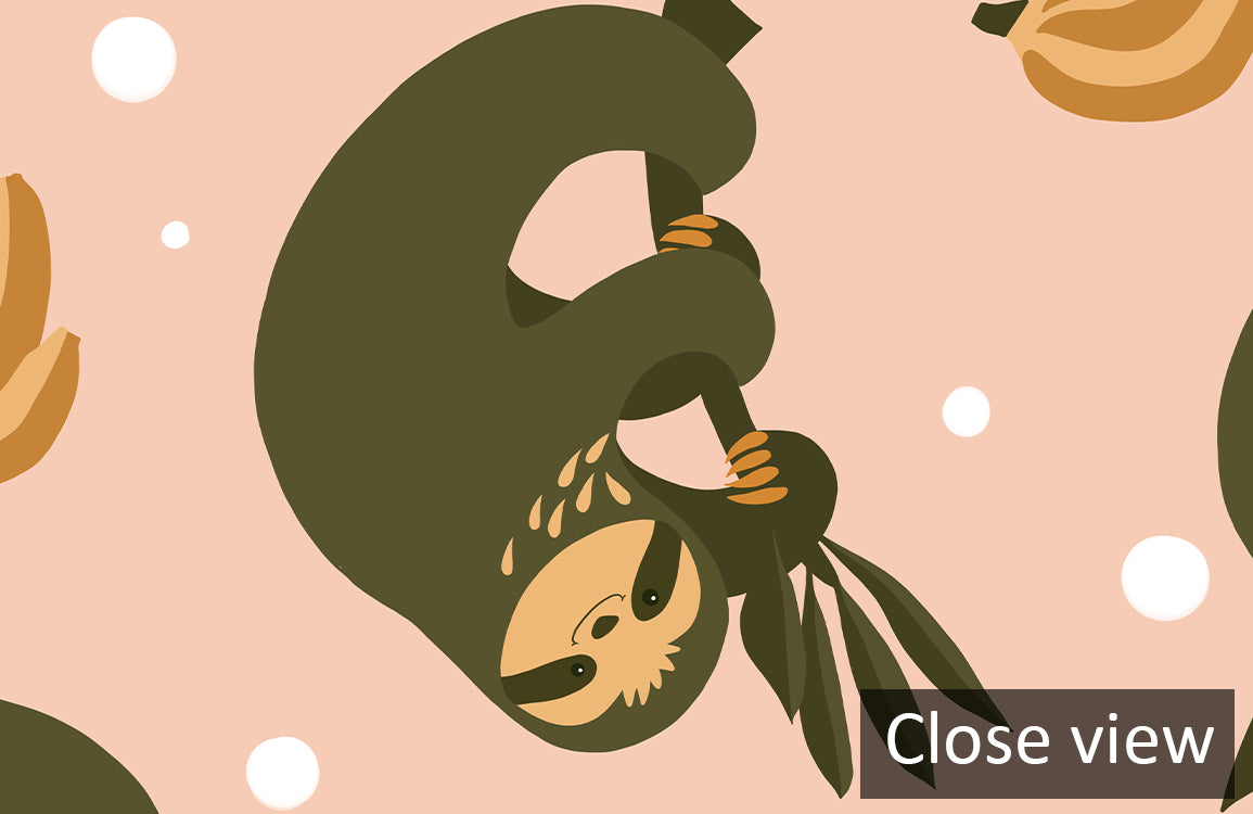Cute Sloth Pattern Kids Room Mural Wallpaper