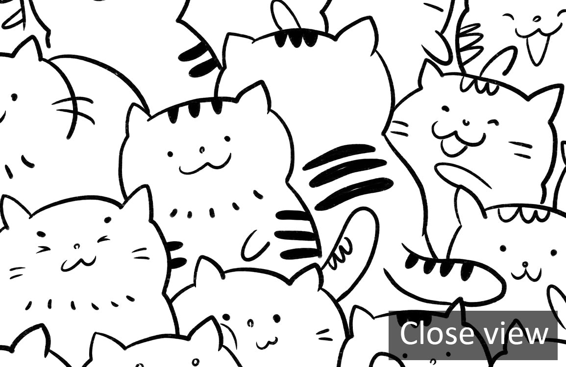 Whimsical Cat Mountain Line Art Mural Wallpaper