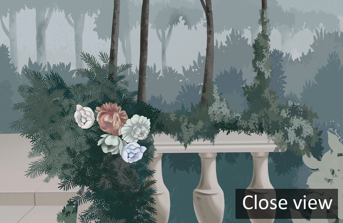 Misty Forest Floral Landscape Mural Wallpaper