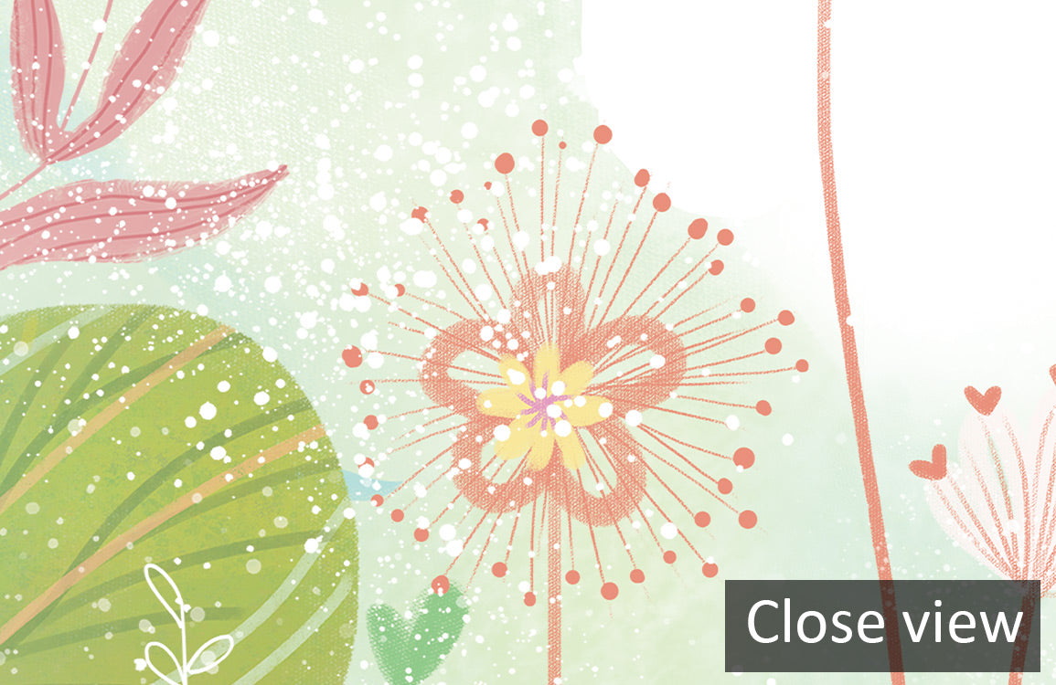 Pastel Botanical Bird Garden Mural Wallpaper