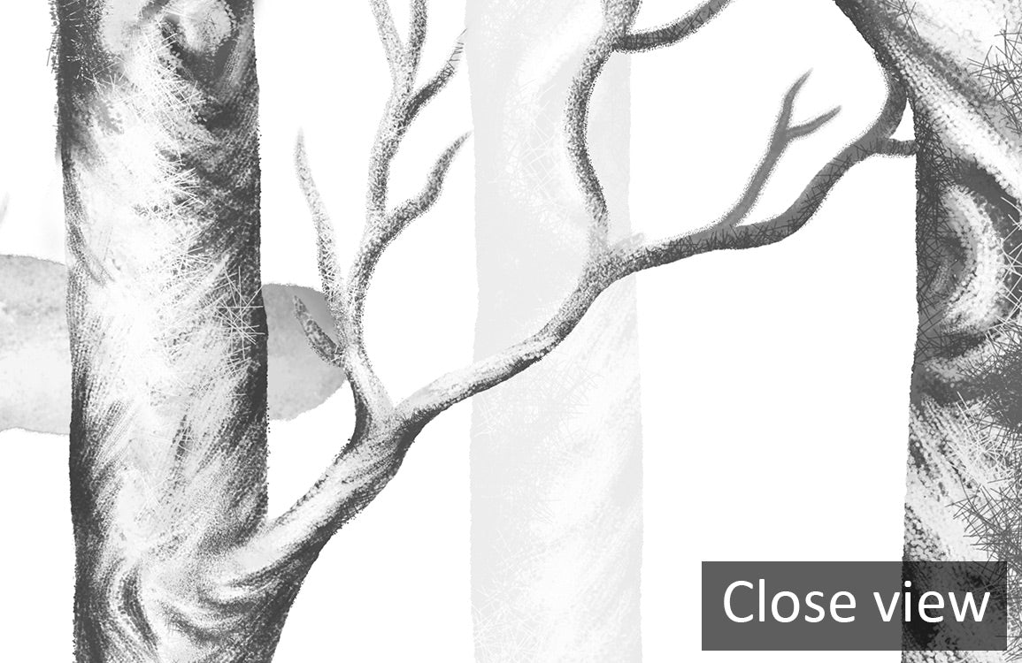 Monochrome Forest Birds Mural Wallpaper