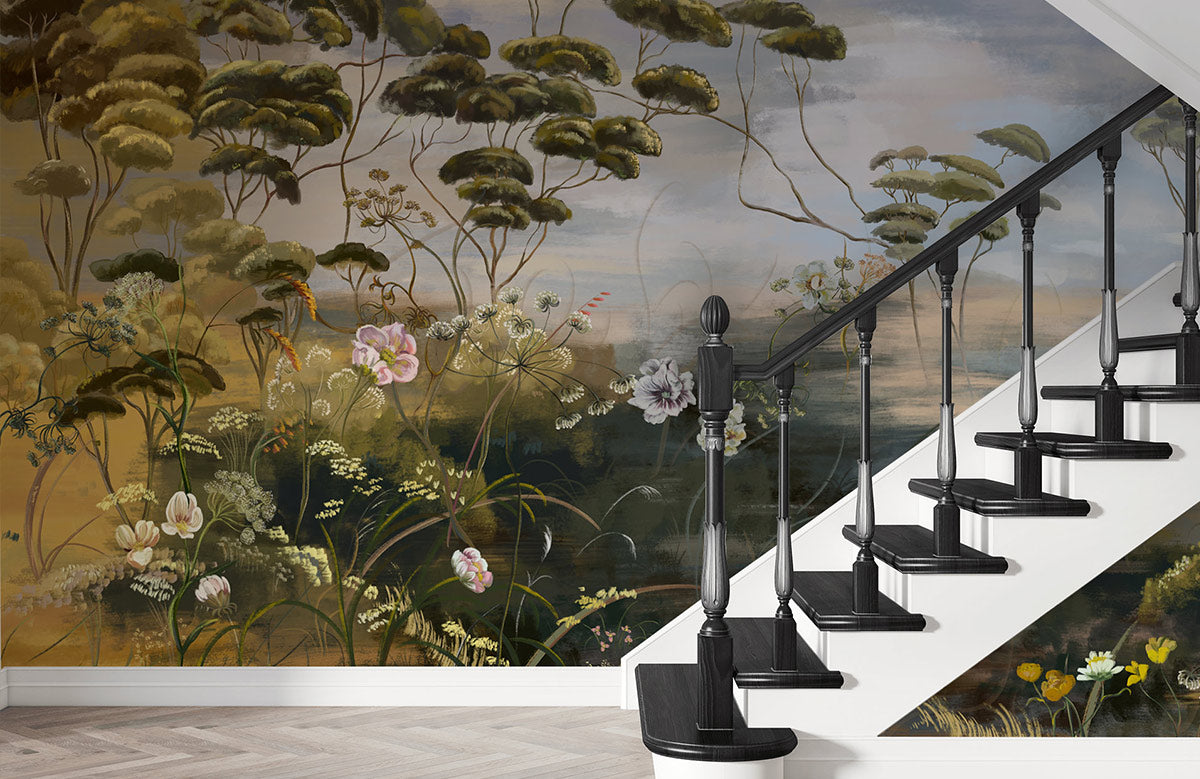 Elegante Botanische Landschafts-Wandtapete