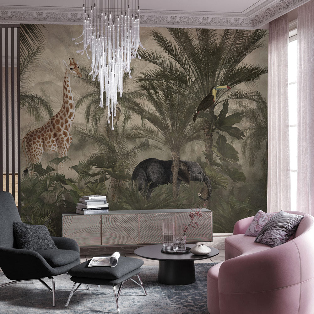 Jungle Haven Mural Wallpaper in living room