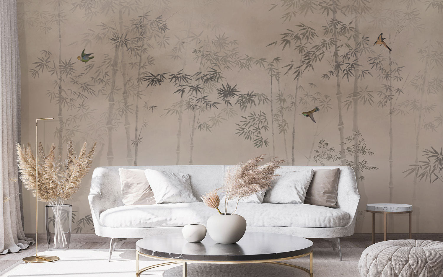 Misty Bamboo Grove Mural Wallpaper in living room