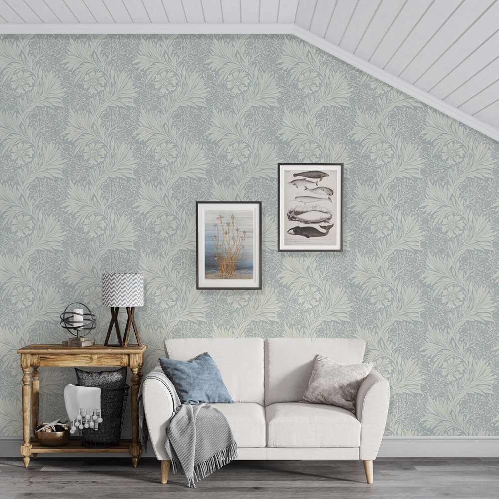 Ivory Floral Elegance Mural Wallpaper in living room