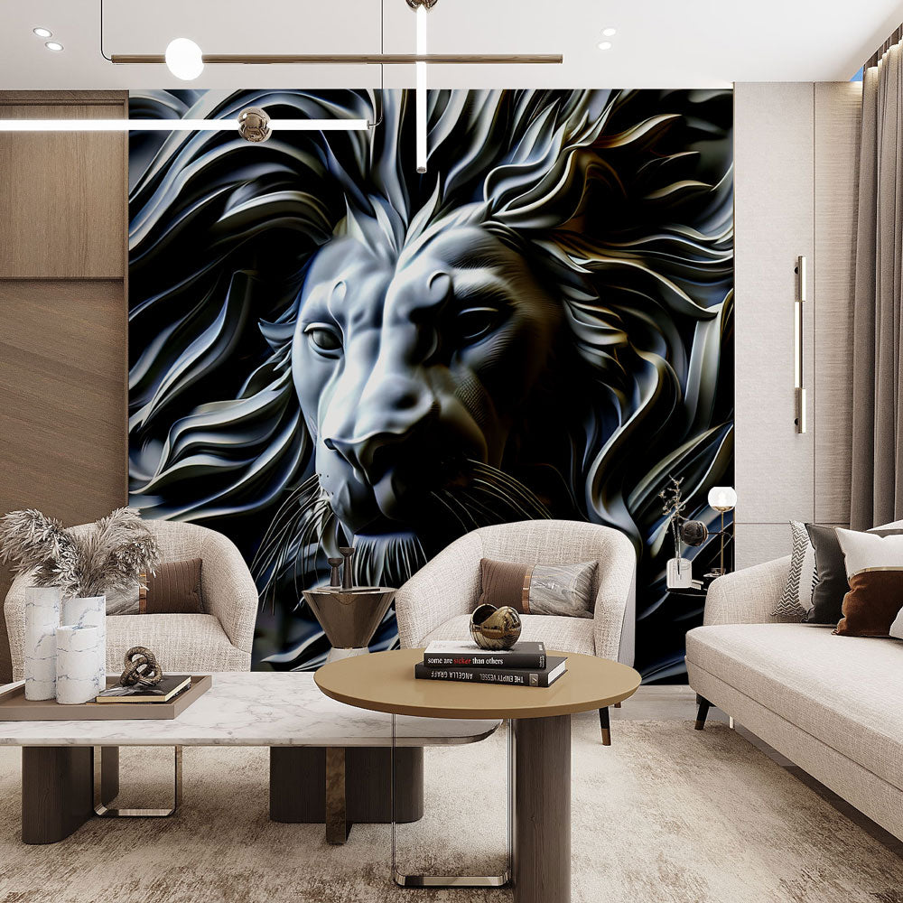 Majestic Lion Art Mural Wallpaper in living room