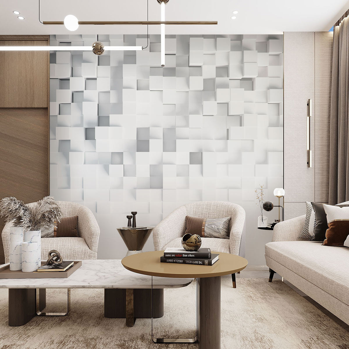 Geometric Illusion Art Mural Wallpaper in living room