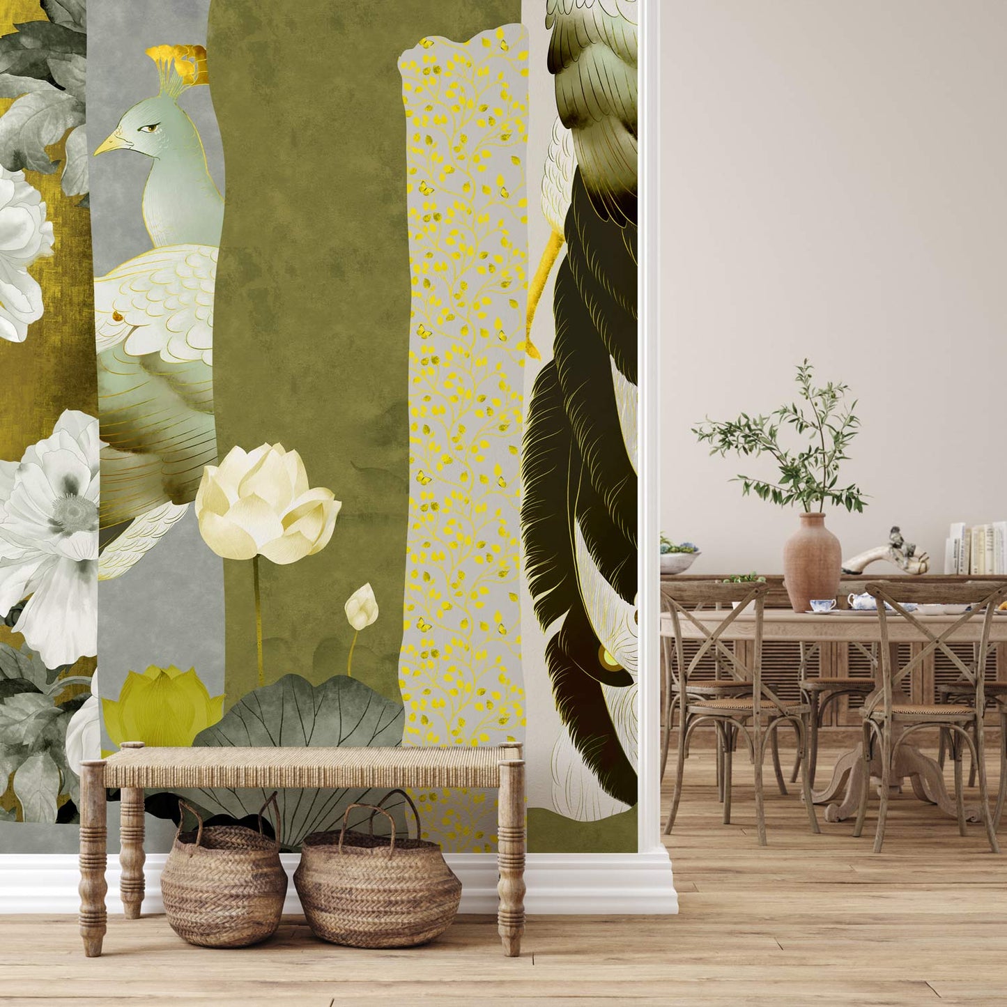 Abstract Peacock Animal Flower Wallpaper Mural Home Interior Decor