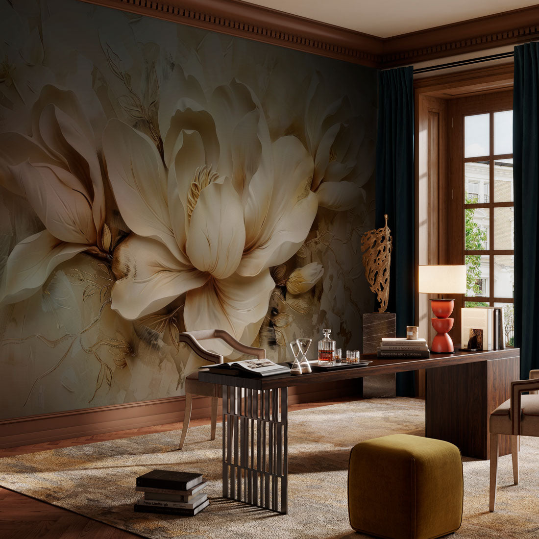 Warm Floral Serenity Mural Wallpaper in office