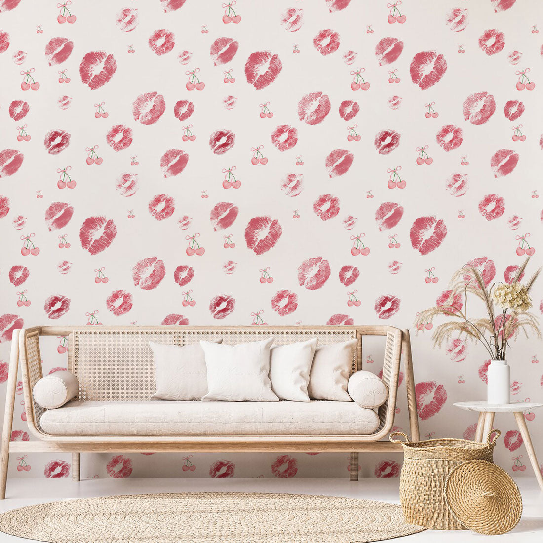 Cherry Kiss Mural Wallpaper in living room