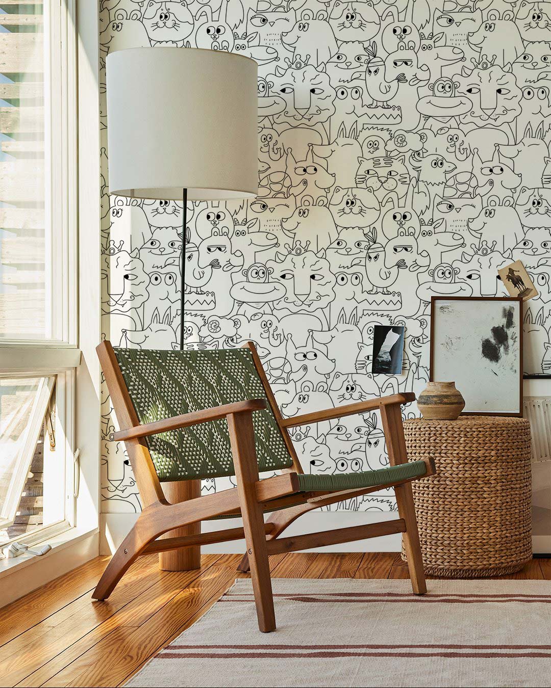 Wall Mural Paper Designed for the Interior Design of Hallways, Featuring Monochrome Figures of Unique Animals