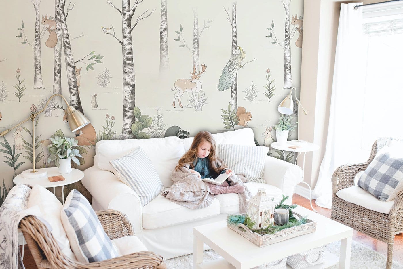 Painted Forest Animals Wall Mural for living Room decor