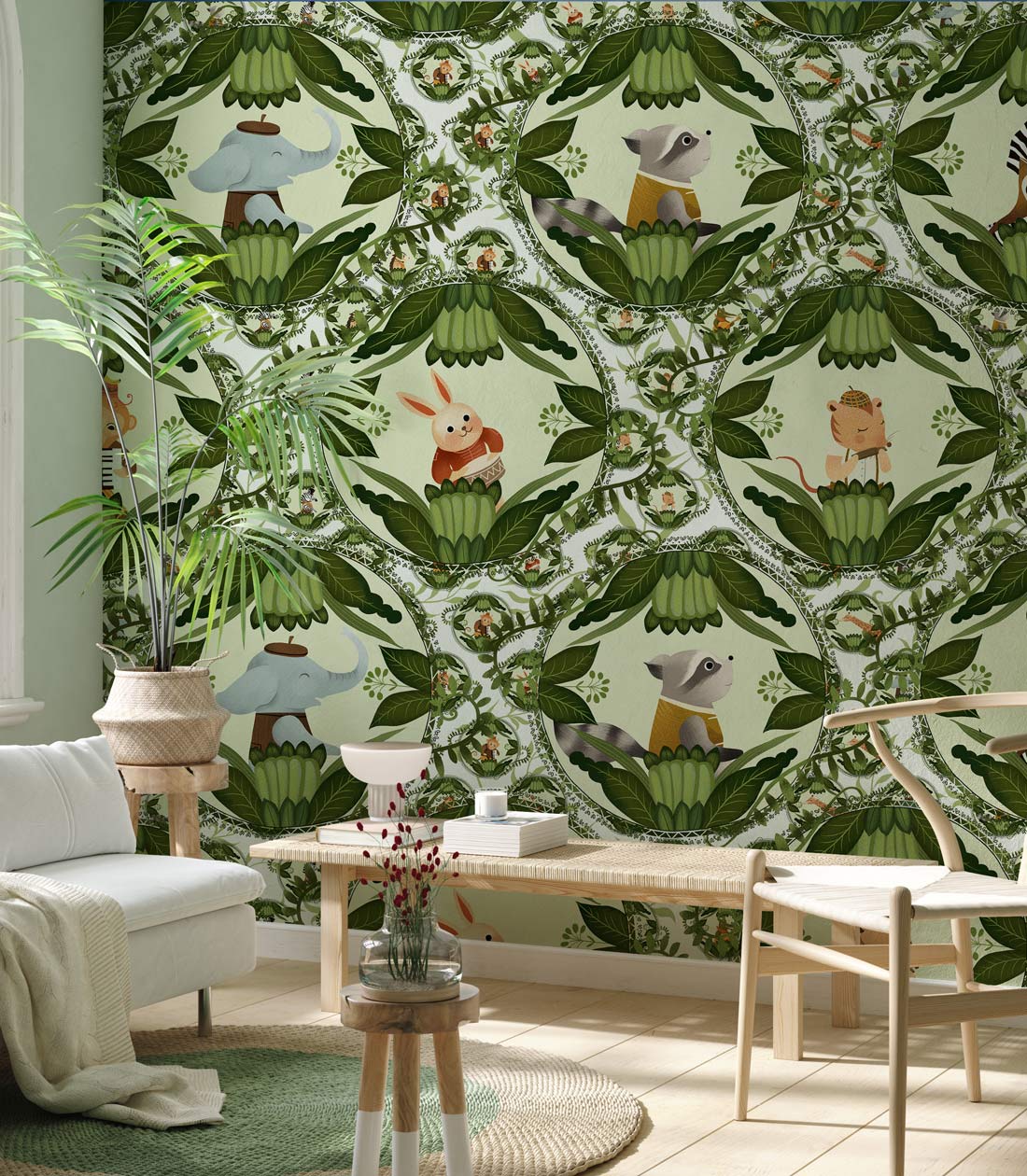 Colorful Abstract Brushstroke Wallpaper Mural in living room