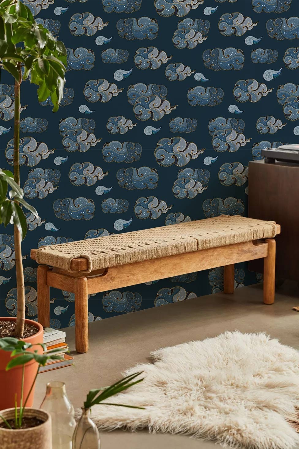 blue clouds personalized mural wallpaper for hallway