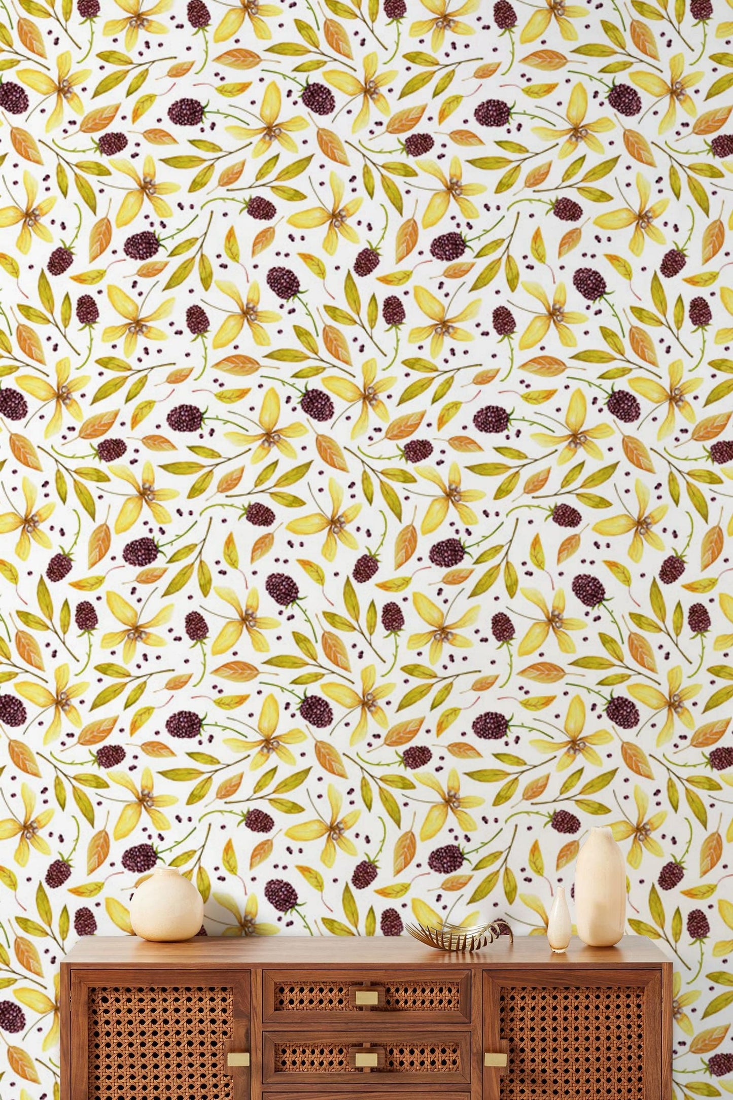 Wallpaper mural living room decorated with mulberry leaves