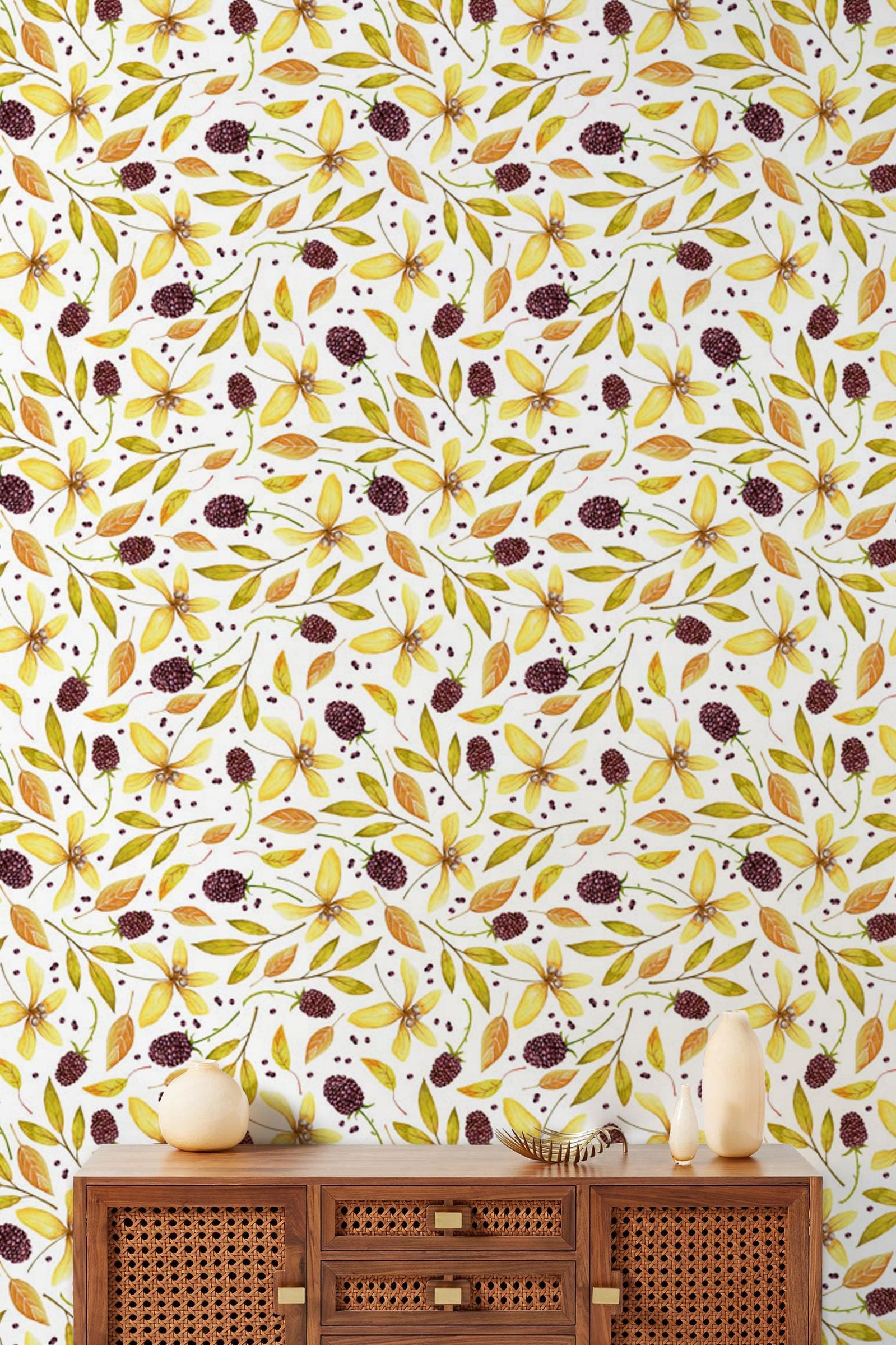 Wallpaper mural living room decorated with mulberry leaves