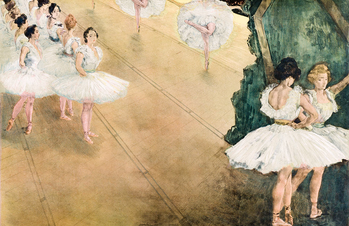 Vintage Ballet Dance Illustration Mural Wallpaper in dance studio