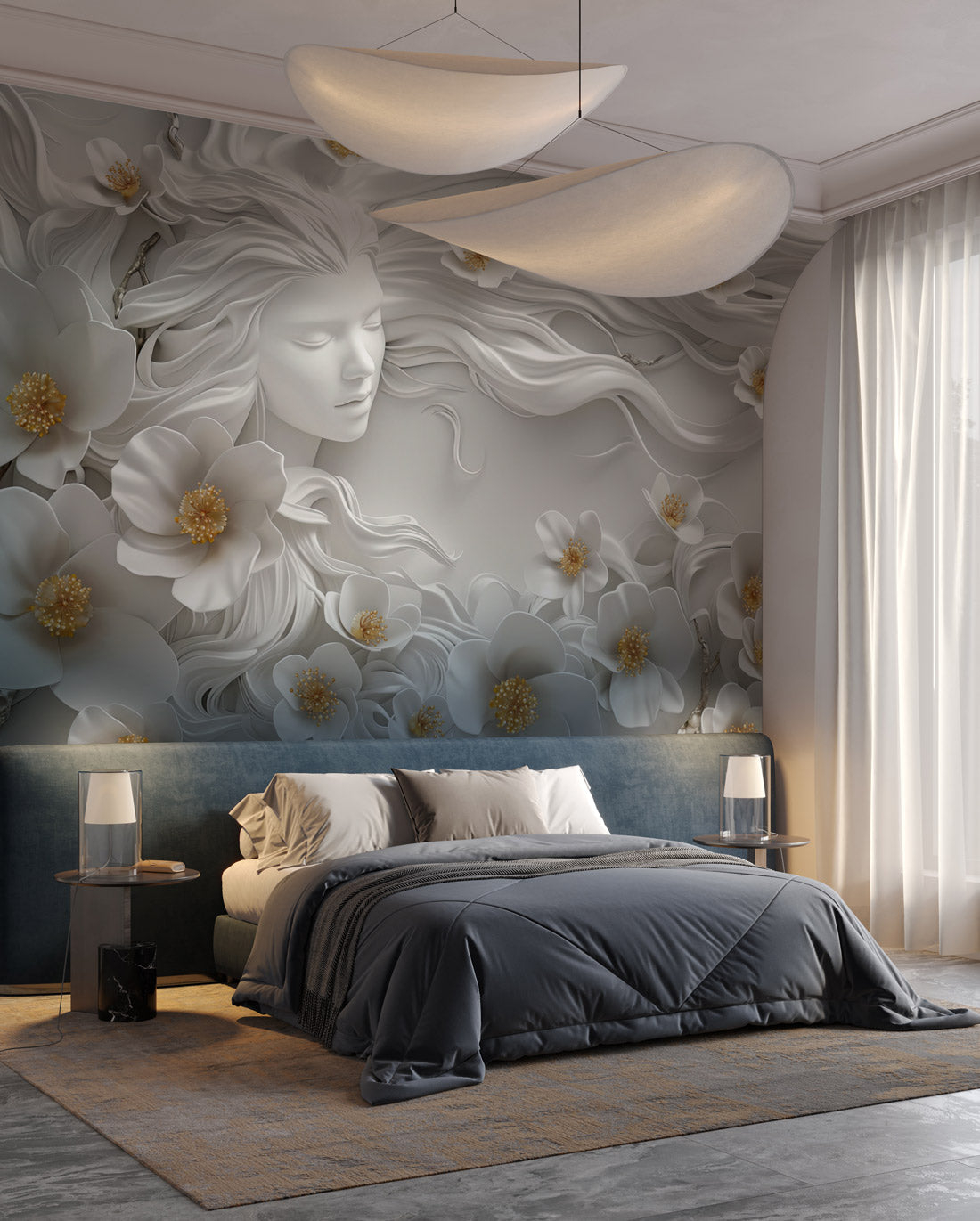 Ethereal Serenity Blossom Mural Wallpaper in bedroom