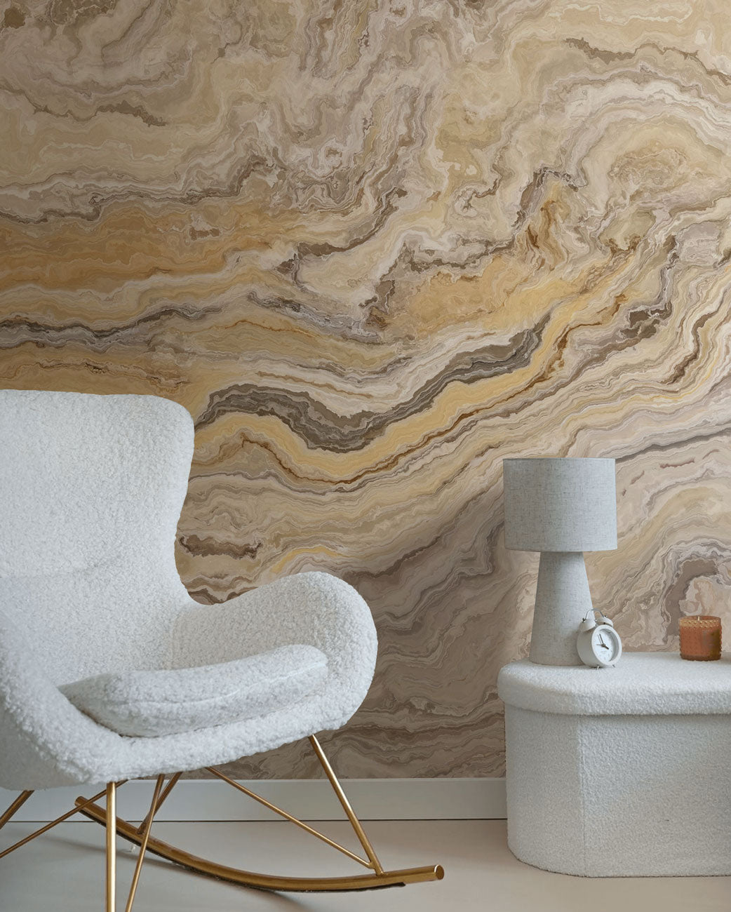 Golden Dune Marble Mural Wallpaper in living room