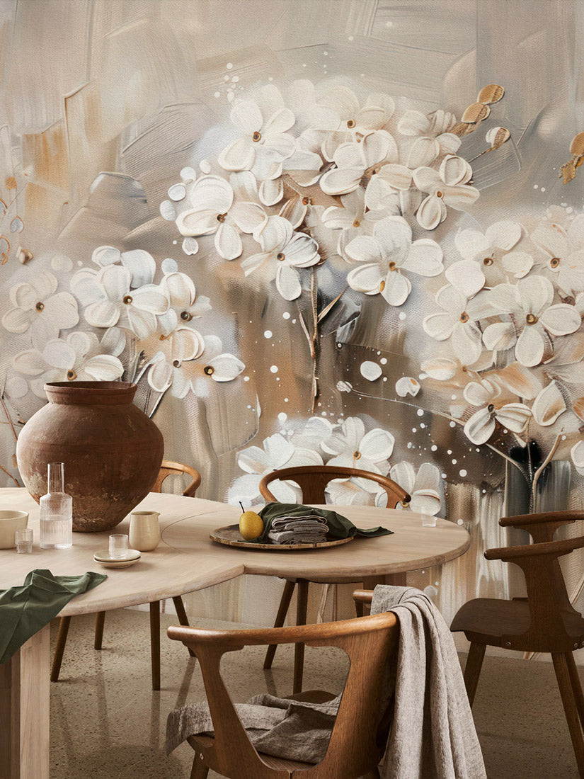 Blossoming Serenity Escape Mural Wallpaper in dining room