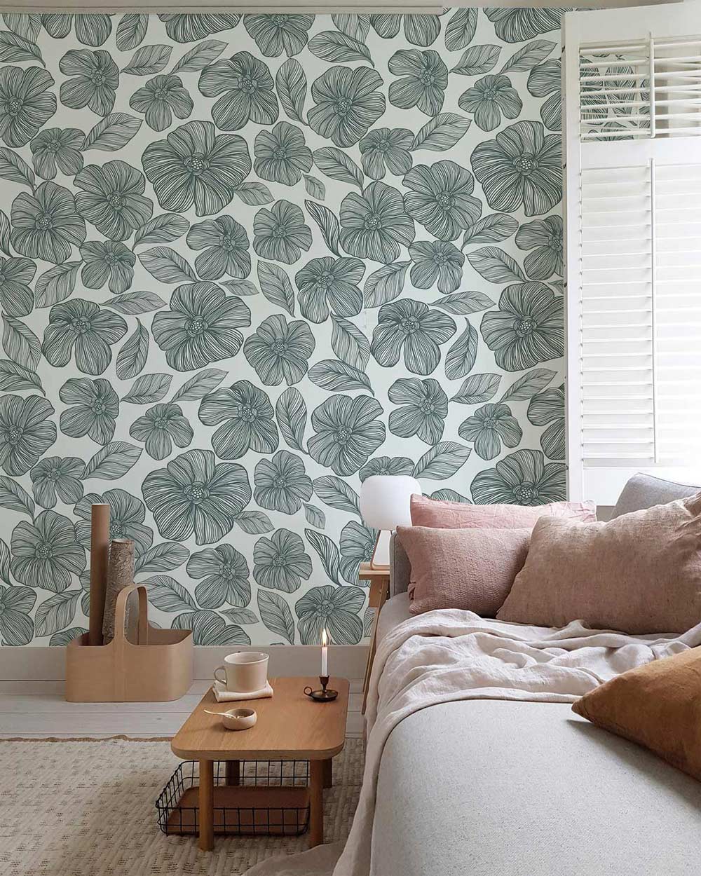 Green Line Petal floral wall mural room