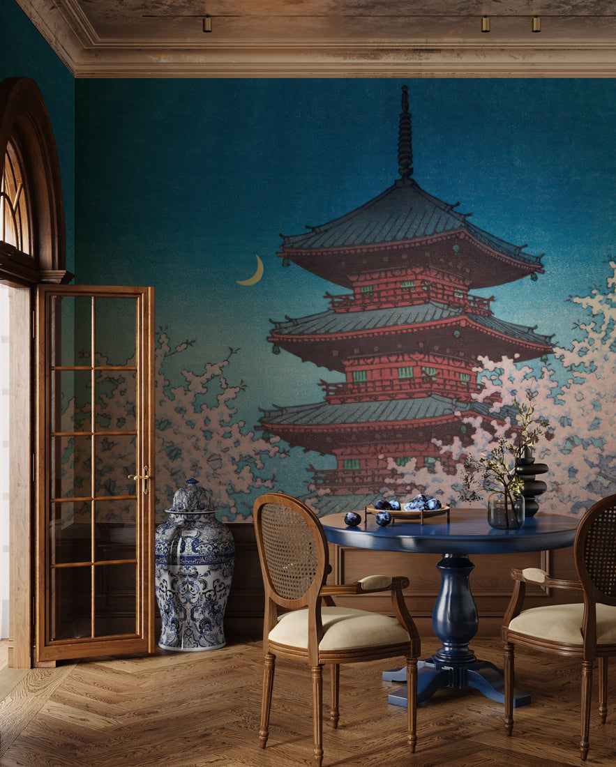 Pagoda Under Moonlight Mural Wallpaper